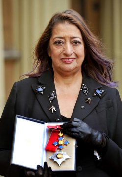 Zaha Hadid at Buckingham Palace after she became a Dame in 2012